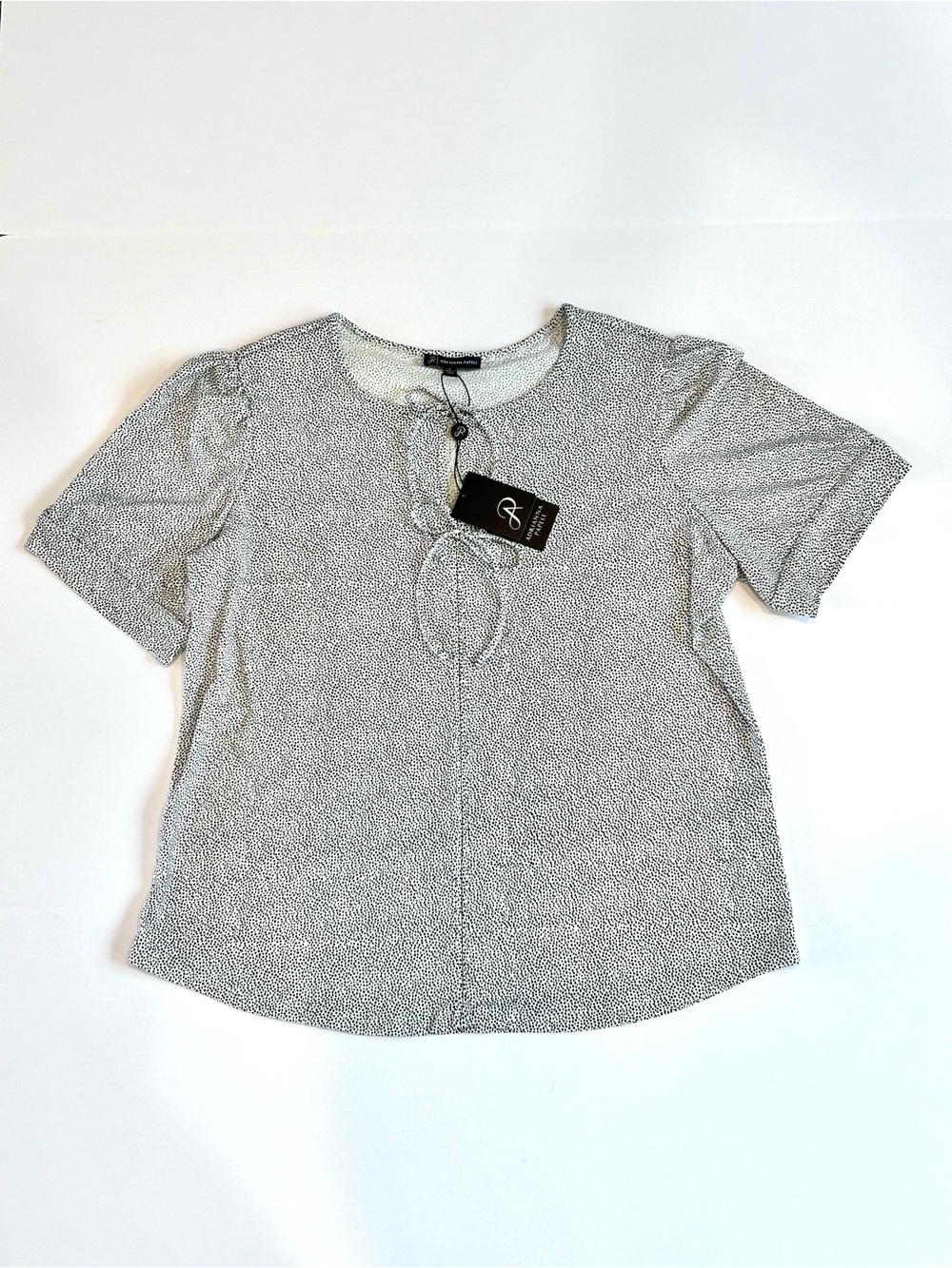 Adrianna Papell Ivory Black Dot Double Tie Front Keyhole Flowy Top Women's L NEW - Picture 3 of 15